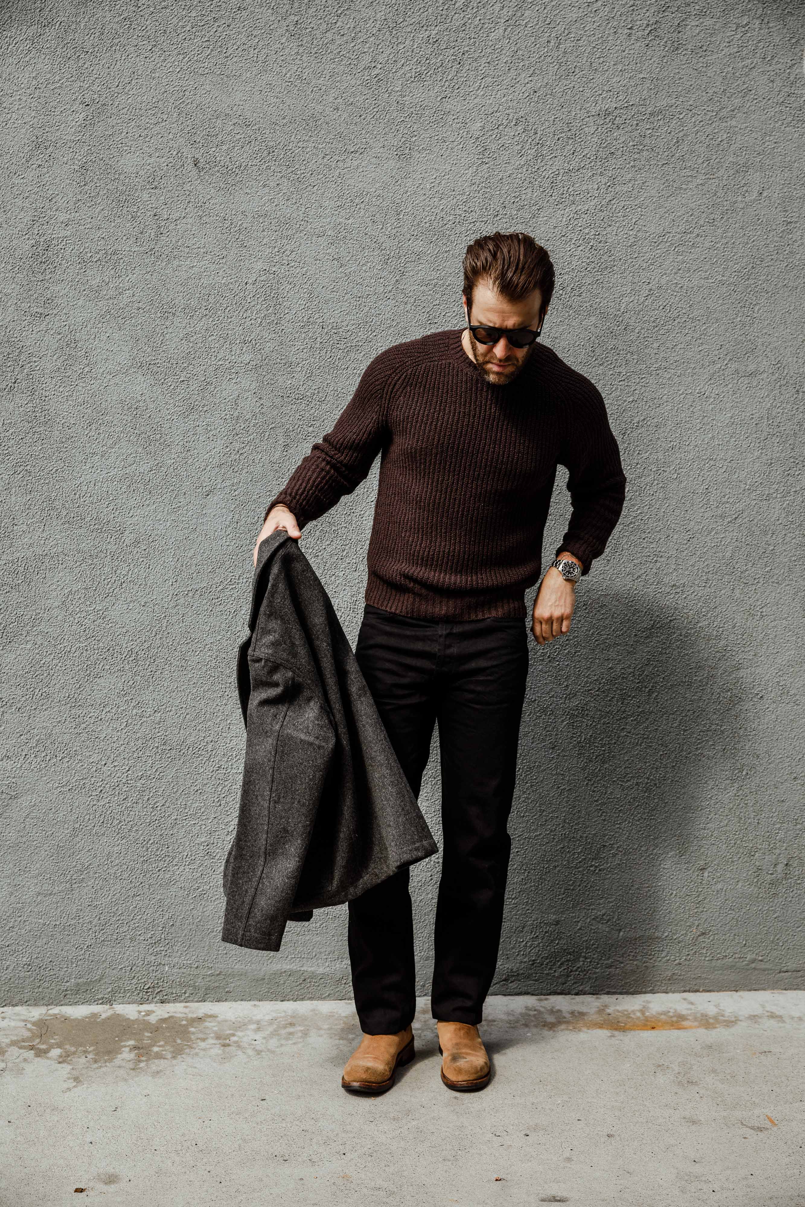 3sixteen - Cotton Crewneck Sweater - Bark Boucle
