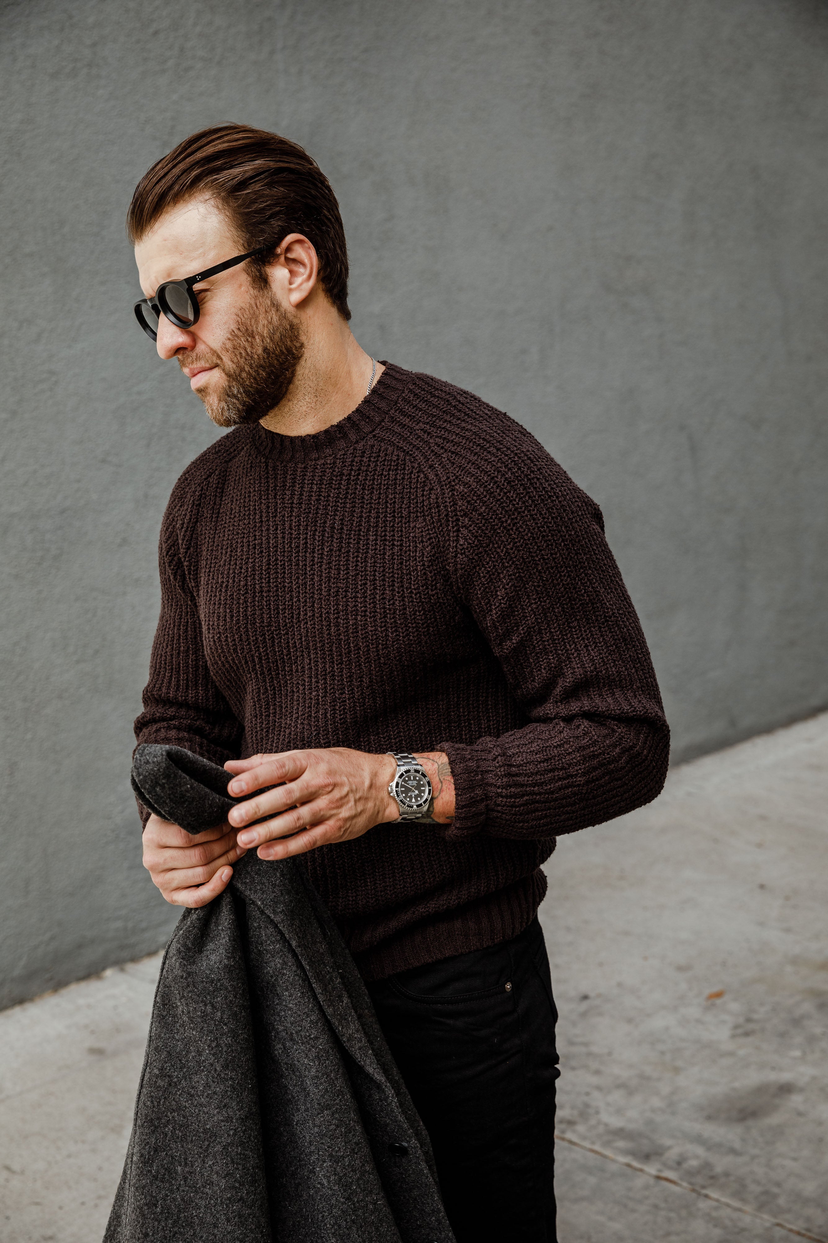 3sixteen - Cotton Crewneck Sweater - Bark Boucle