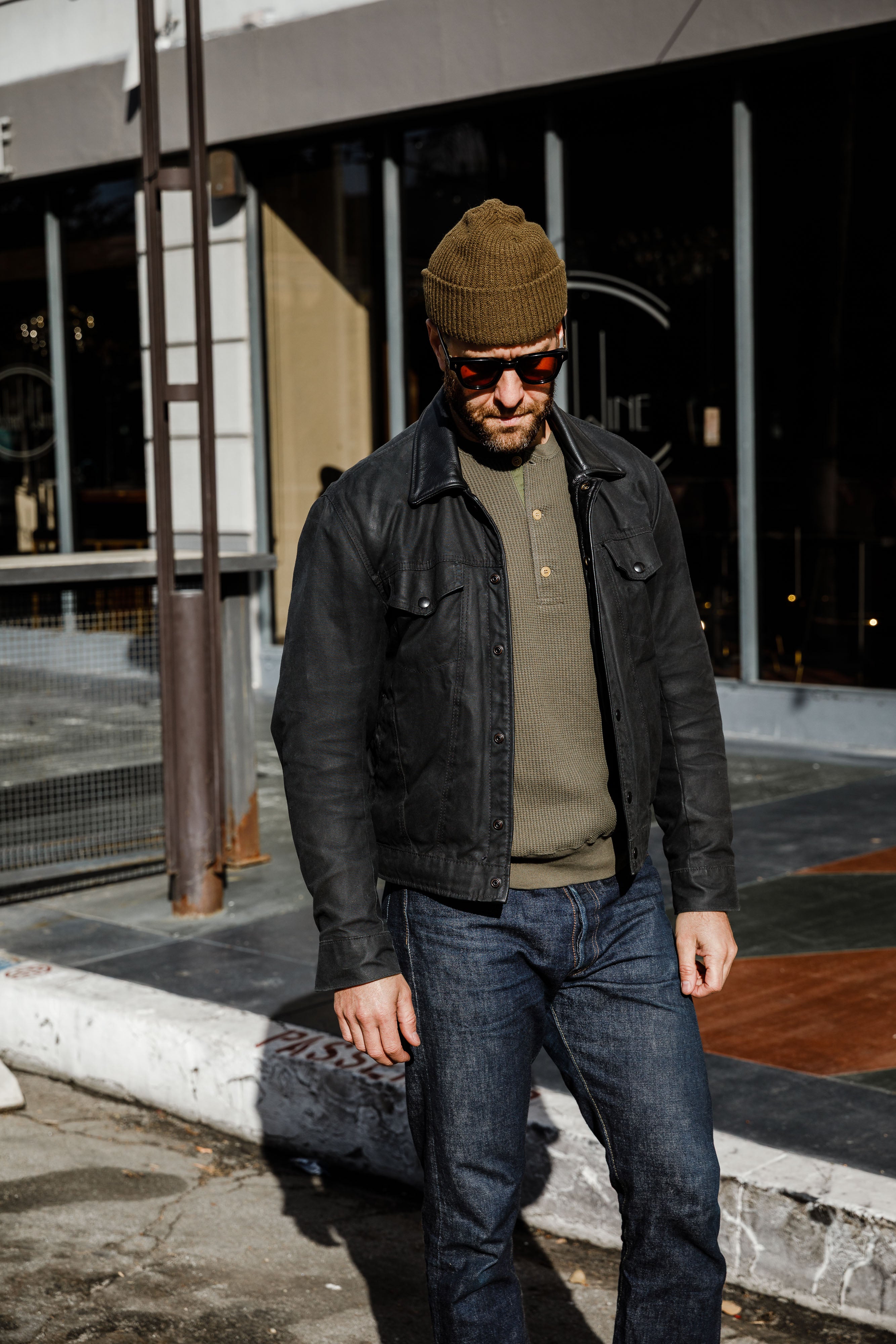 Addict Clothes - Heavy Weight Waffle Henley - Army Green