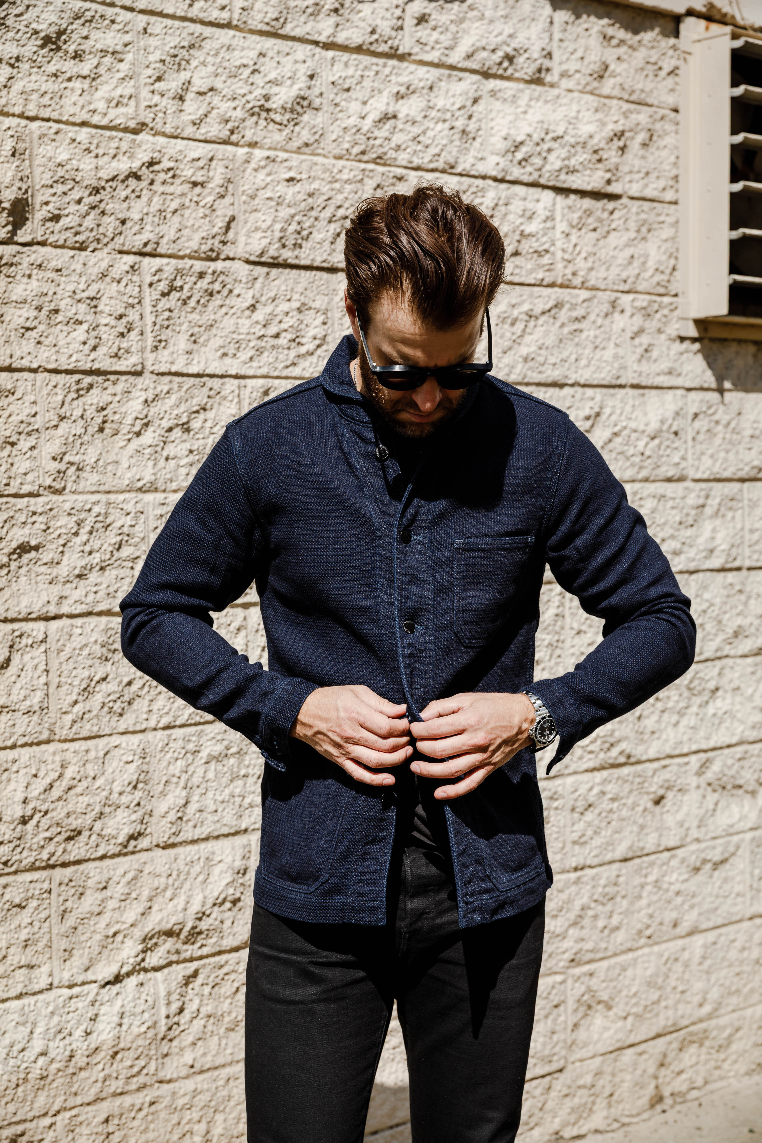 Momotaro - Indigo Dobby Coverall