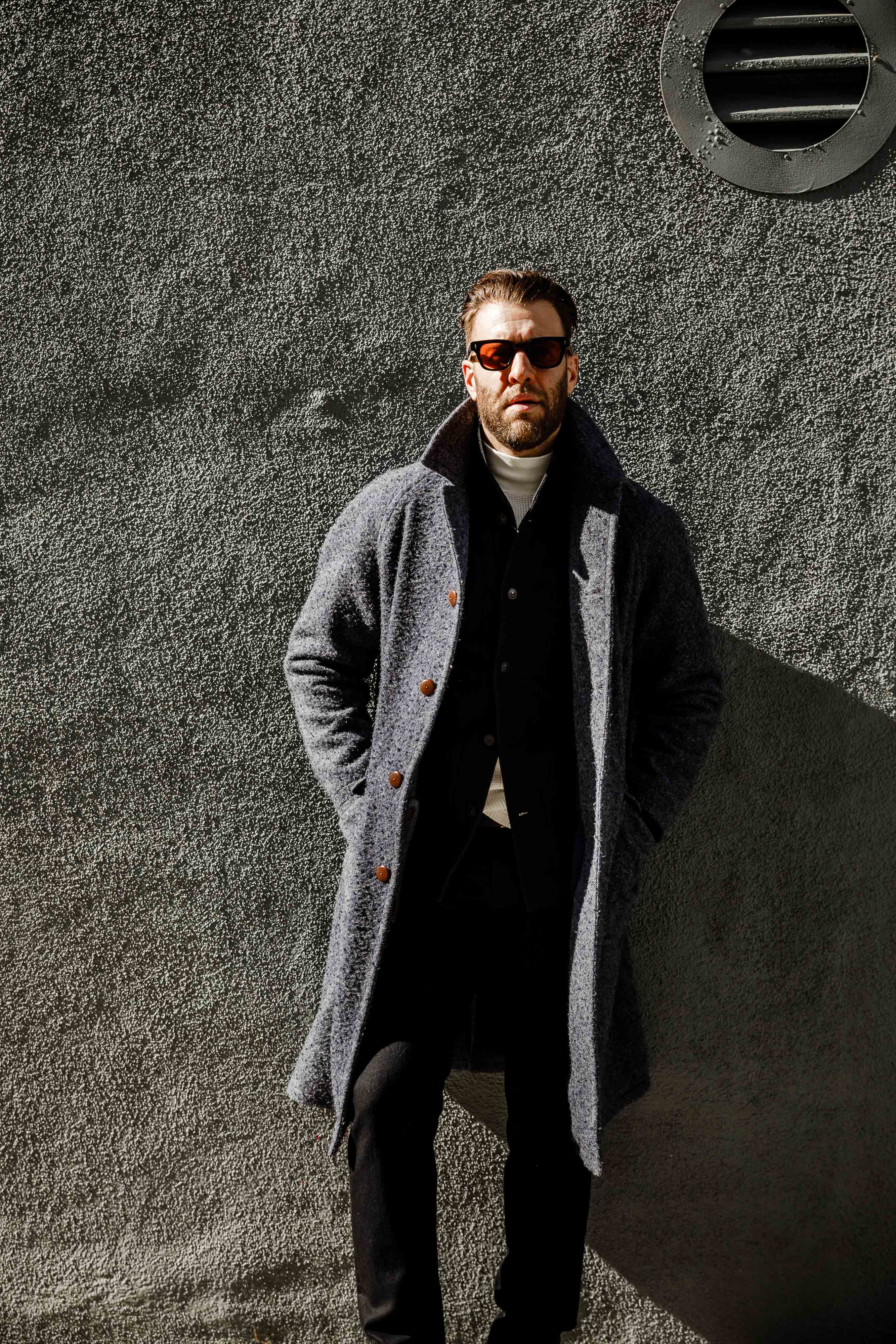 Wythe - Raglan Wool Overcoat - Shaggy Navy Casentino