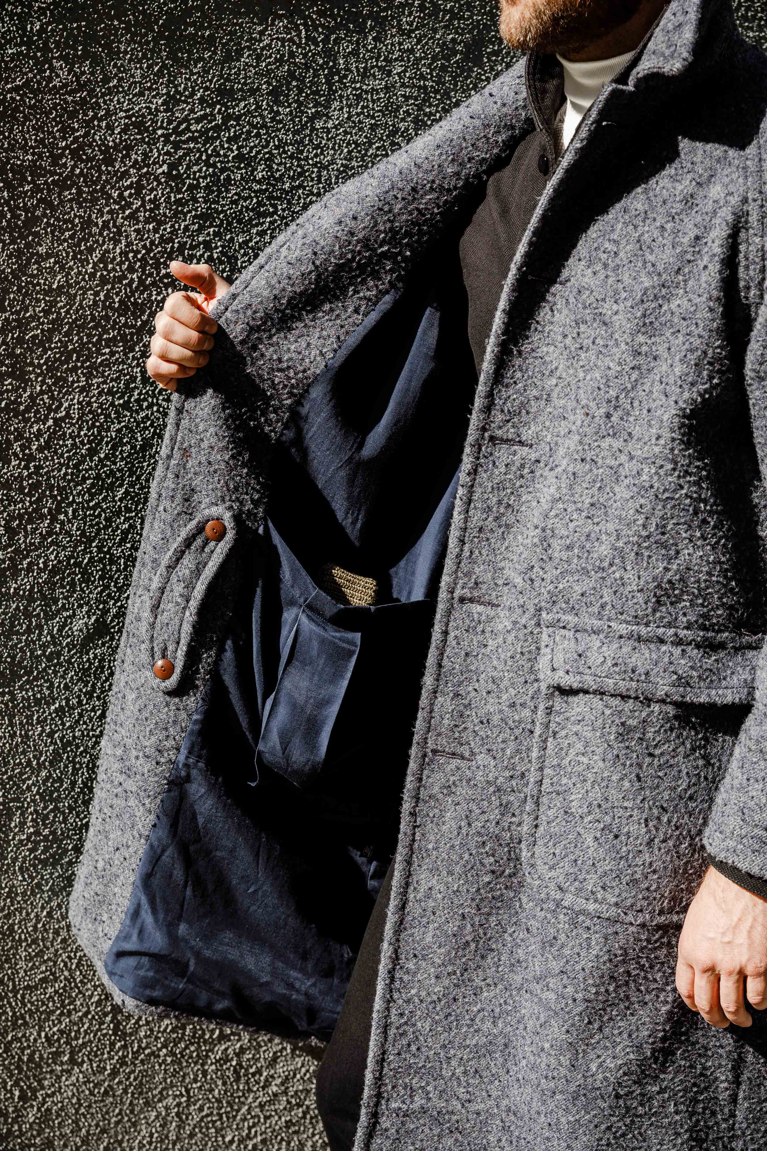 Wythe - Raglan Wool Overcoat - Shaggy Navy Casentino