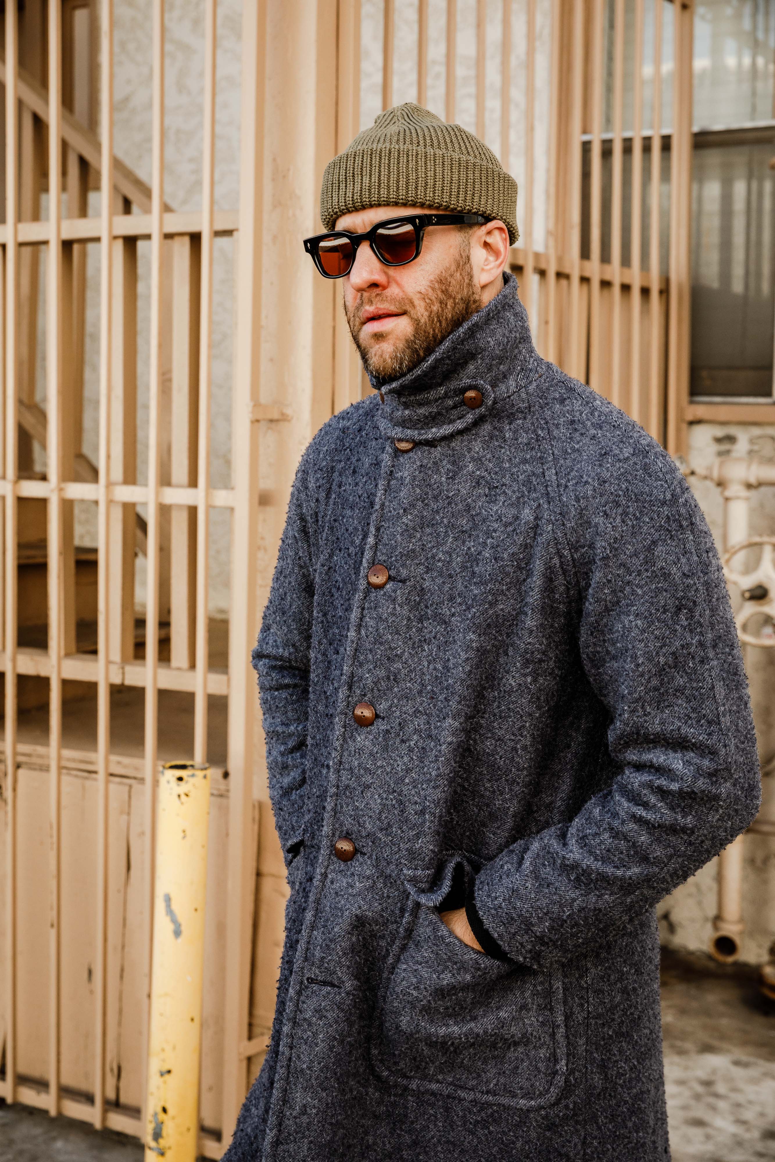 Wythe - Raglan Wool Overcoat - Shaggy Navy Casentino