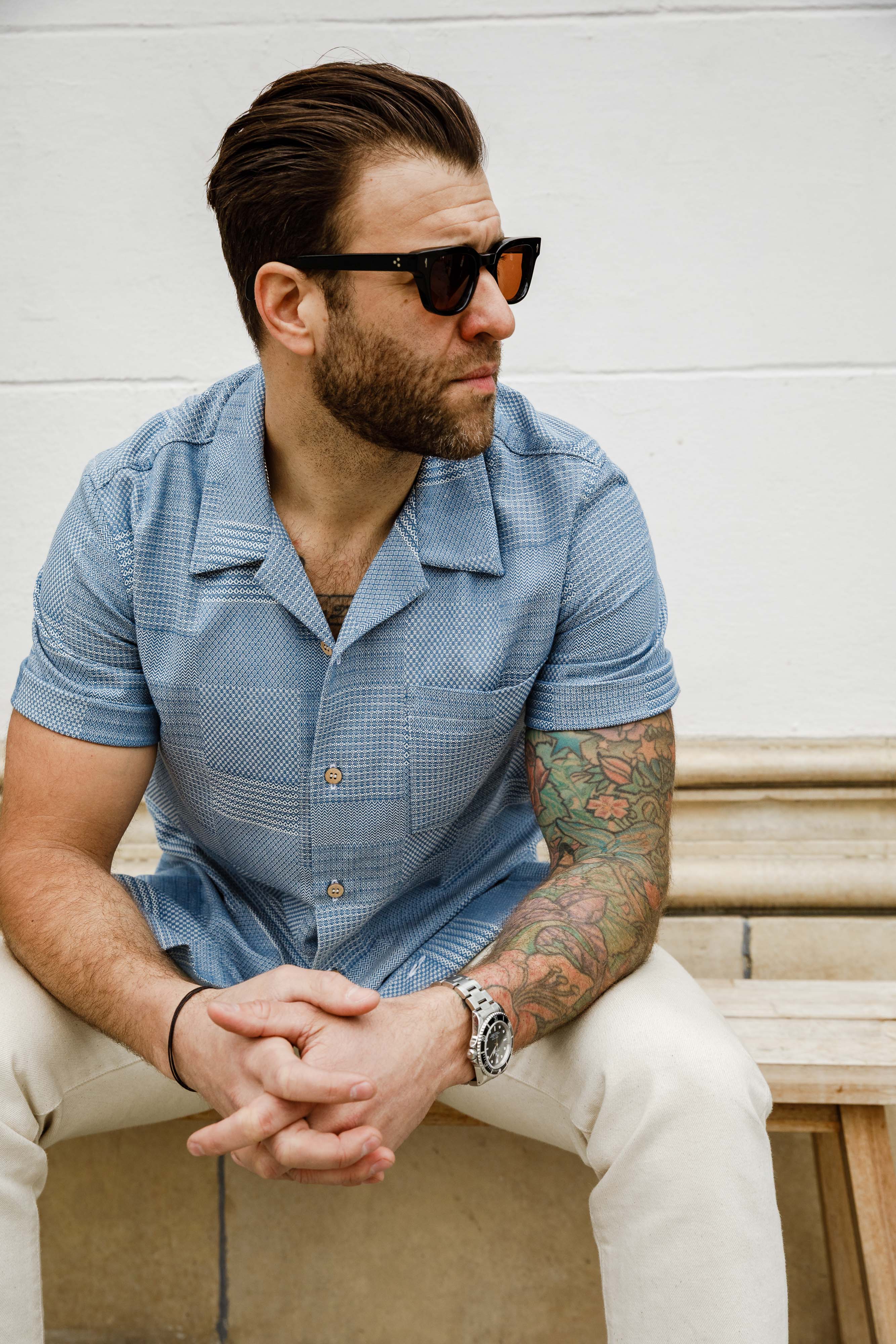 Naked & Famous - Aloha Shirt - Dobby Patchwork - Pale Blue