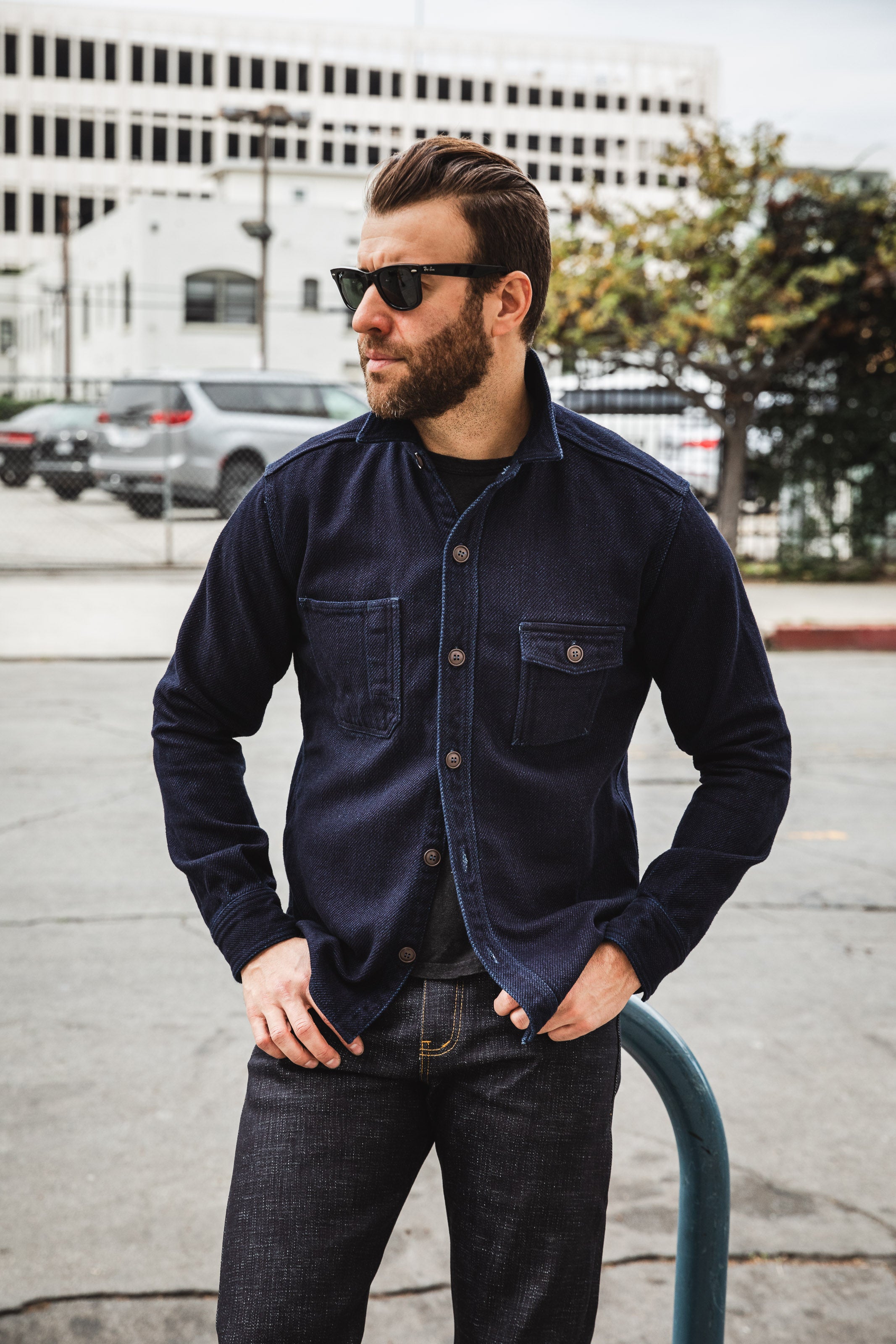 Momotaro - Heavyweight Dobby Indigo Sashiko Work Shirt