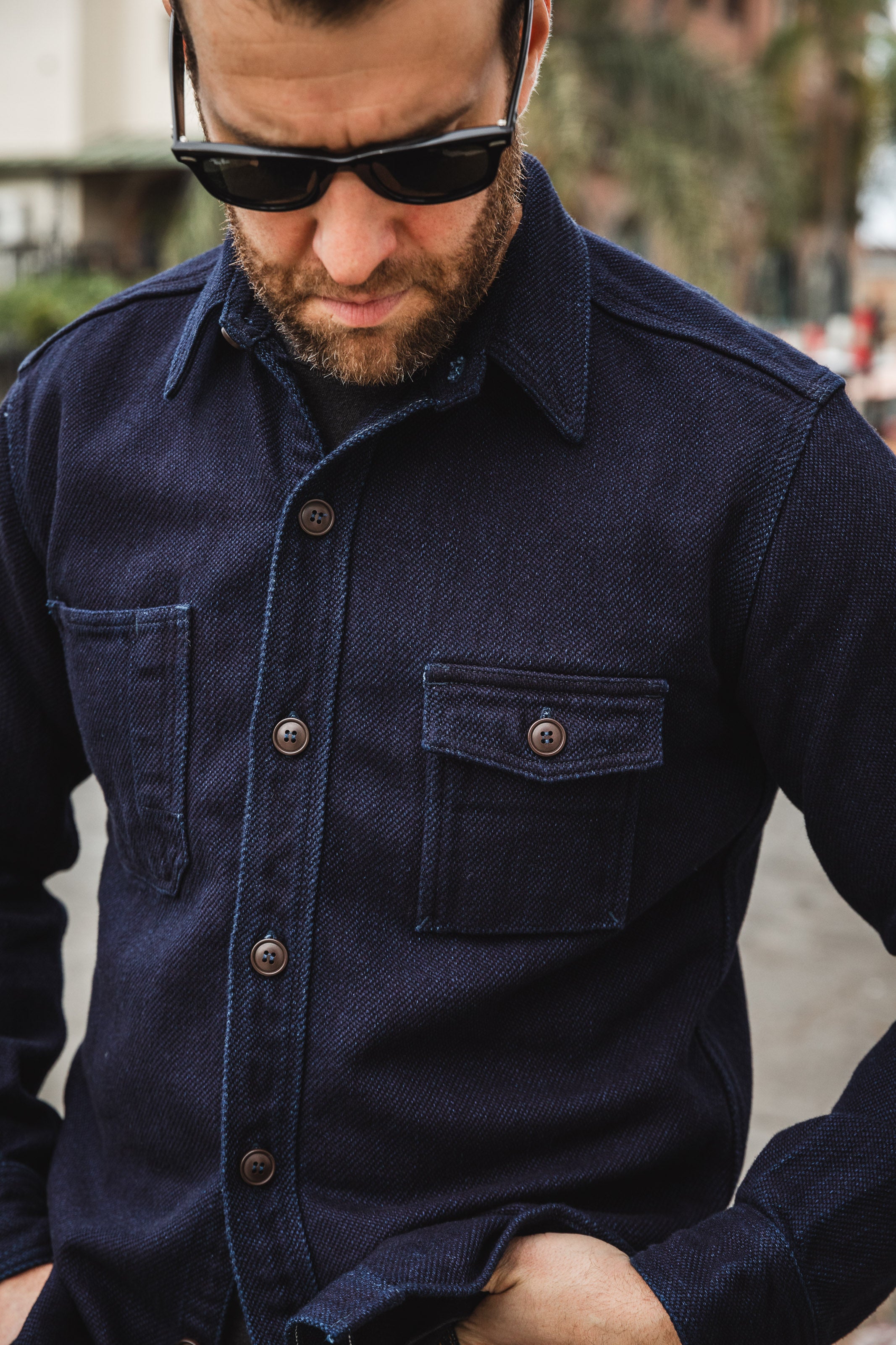 Momotaro - Heavyweight Dobby Indigo Sashiko Work Shirt