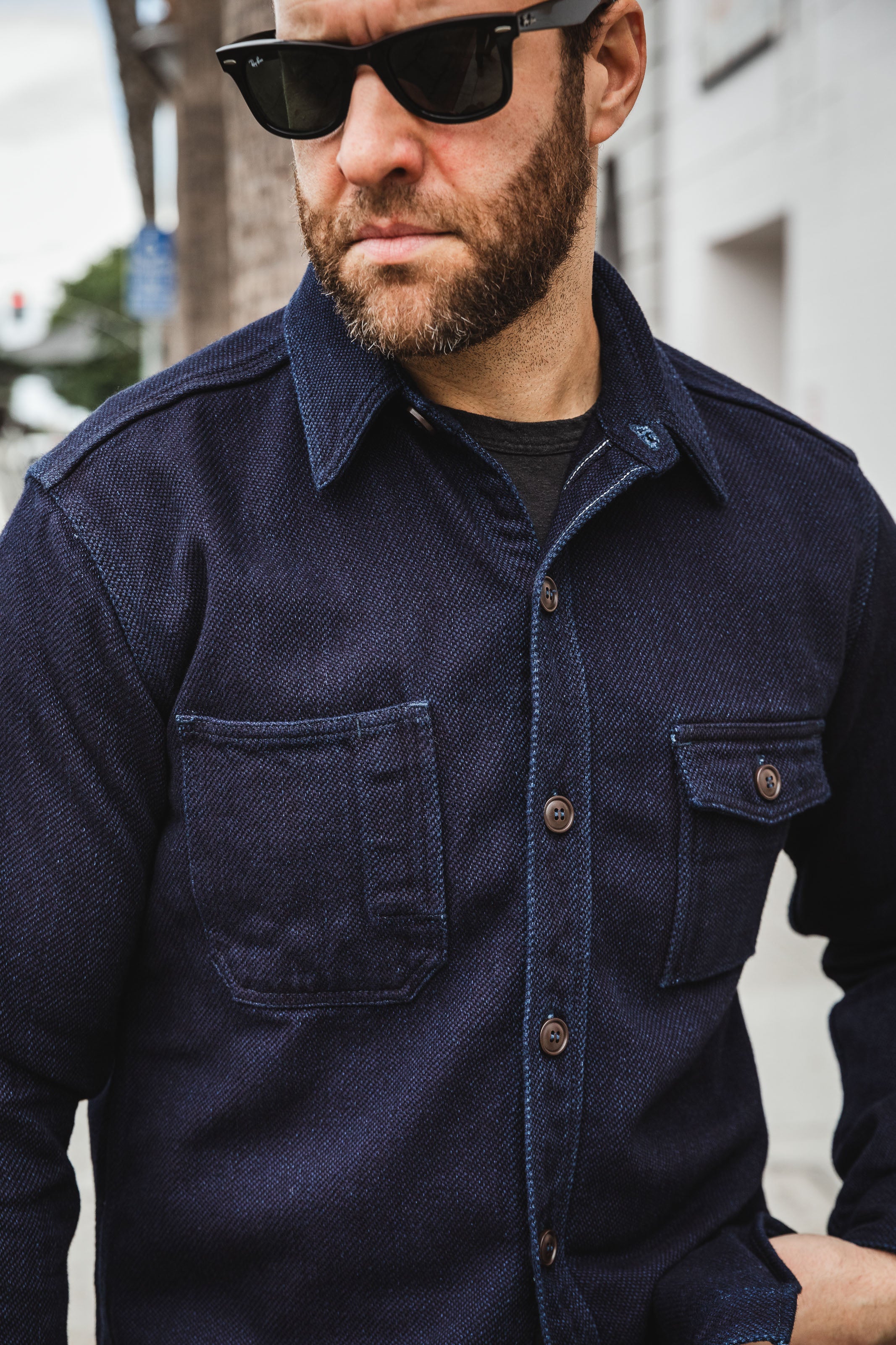 Momotaro - Heavyweight Dobby Indigo Sashiko Work Shirt