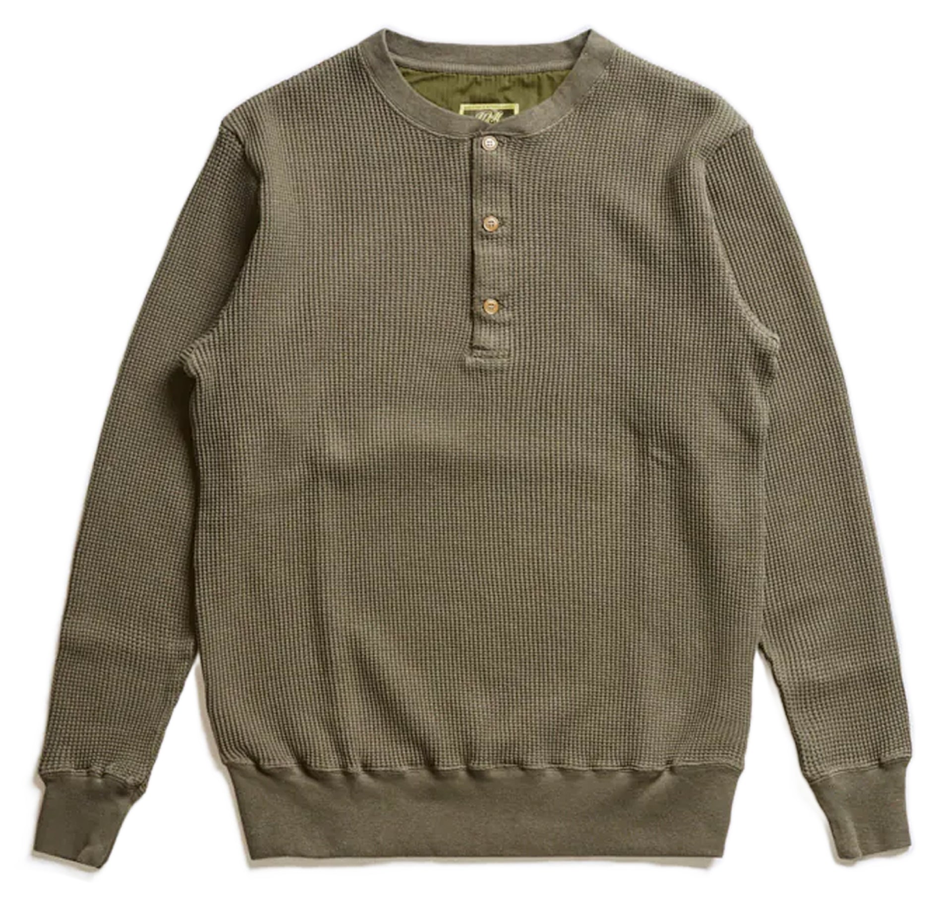 Addict Clothes - Heavy Weight Waffle Henley - Army Green