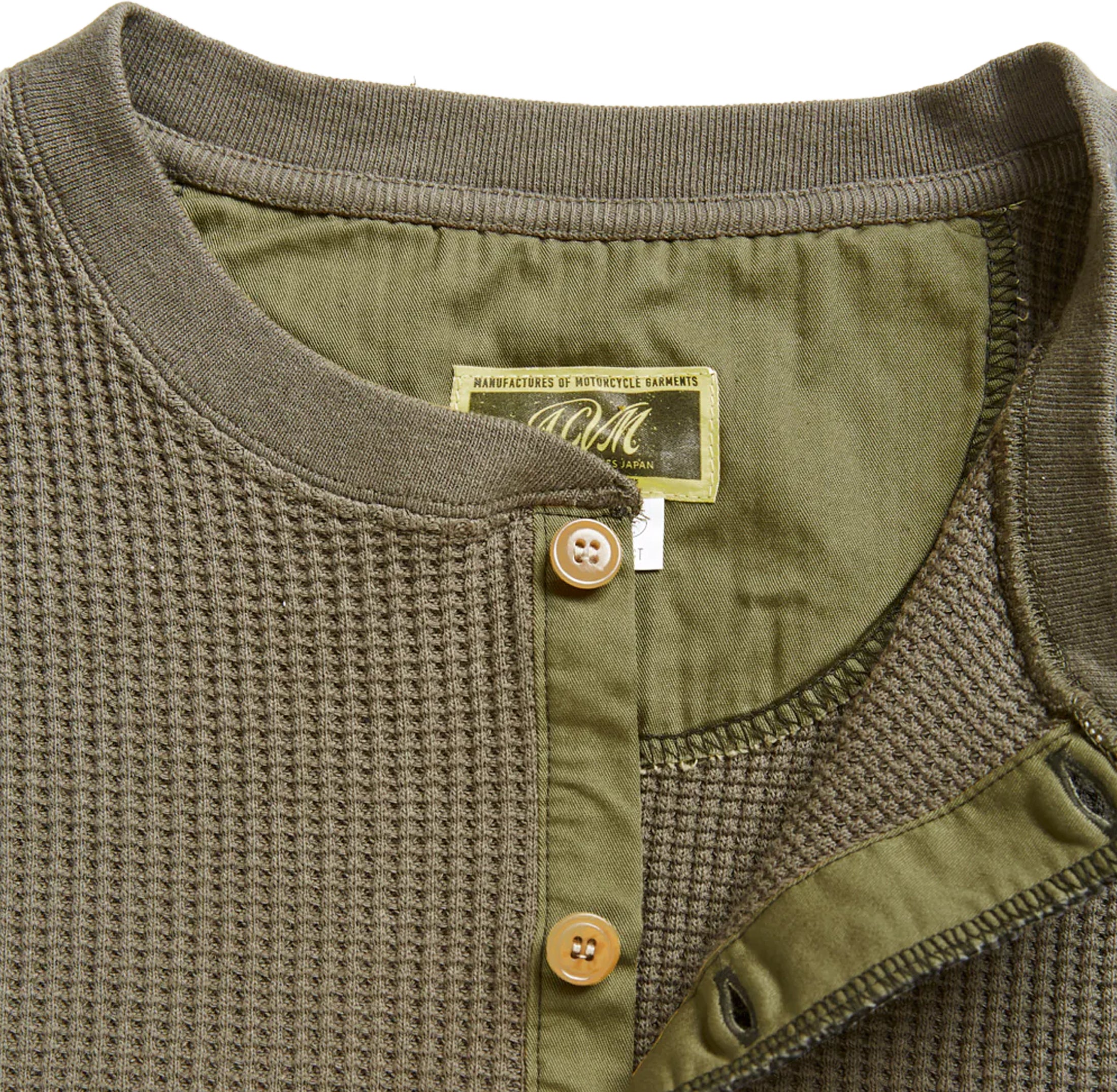 Addict Clothes - Heavy Weight Waffle Henley - Army Green