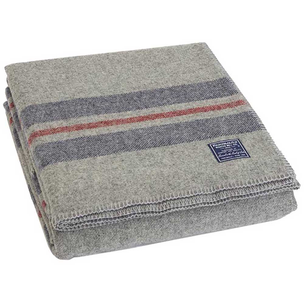 Faribault Mill - Cabin Wool Blanket - Heather/ Grey / Navy / Red