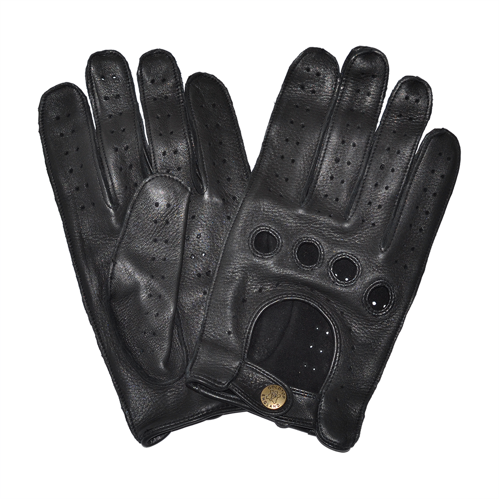 Goldtop England - Deerskin Leather Driving Gloves - Black