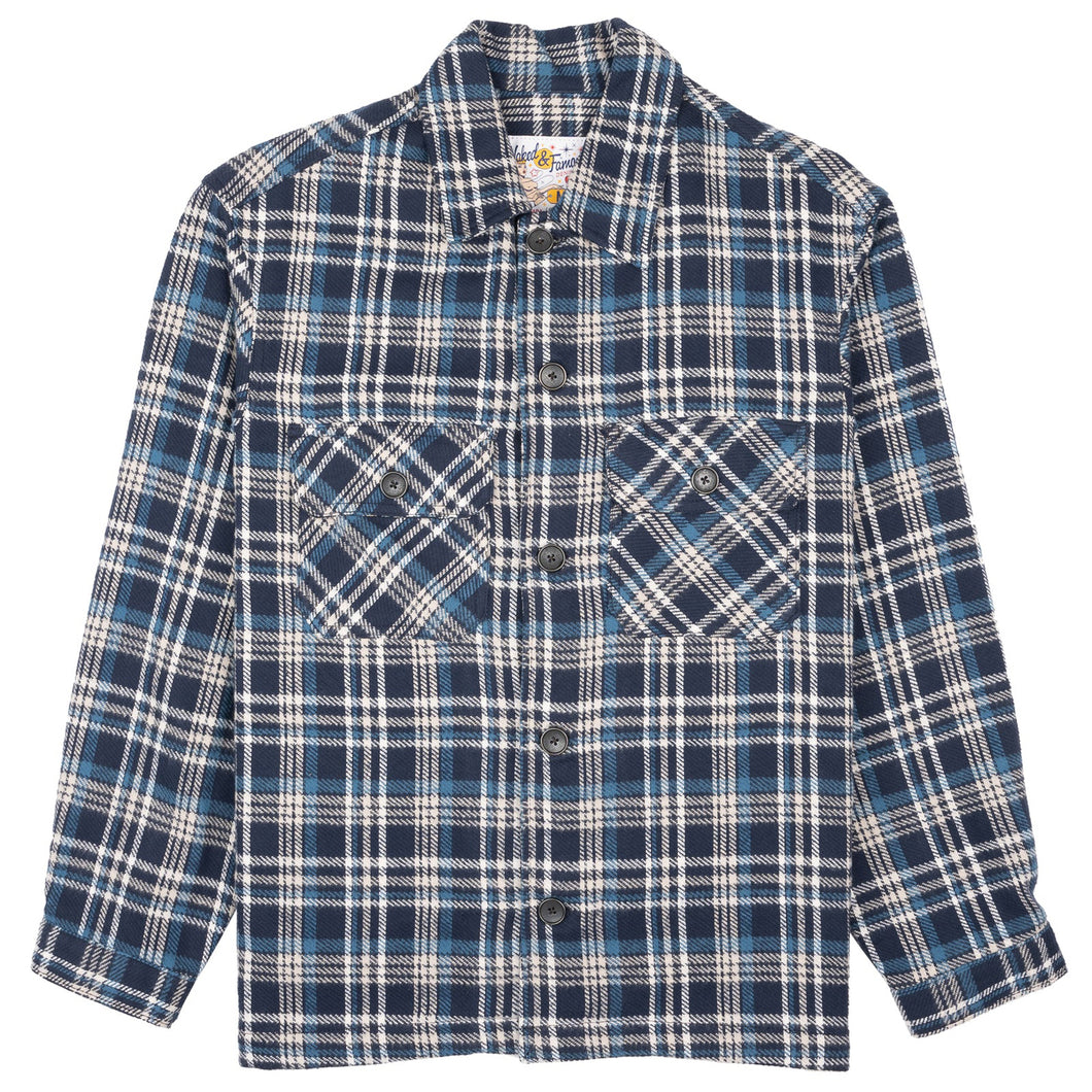 Naked & Famous - Over Shirt - Triple Yarn Twill Check Brush - Navy