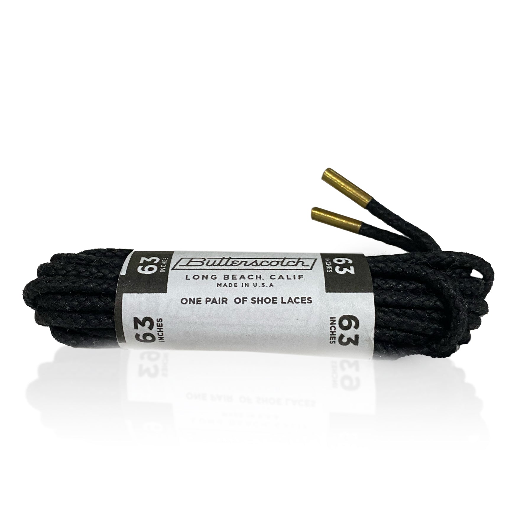 ButterScotch - 63" Round Waxed Boot Lace - Black w/ Brass Metal