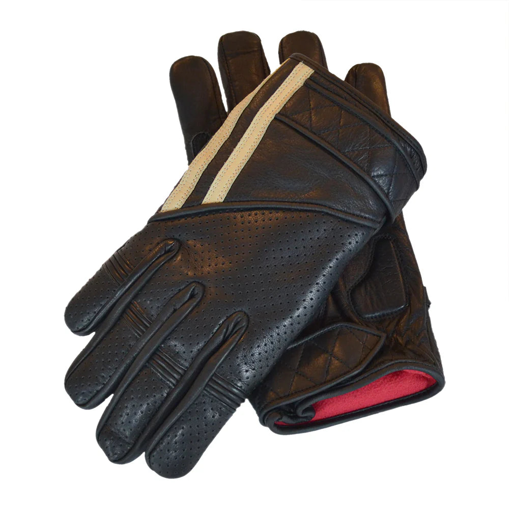 Goldtop England - Short Racing Stripe Cafe Racer Gloves - Black