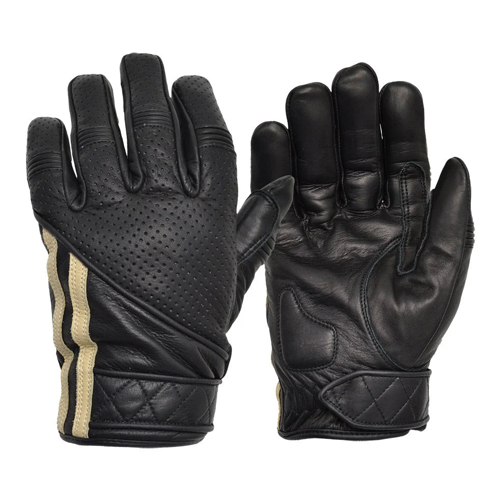 Goldtop England - Short Racing Stripe Cafe Racer Gloves - Black