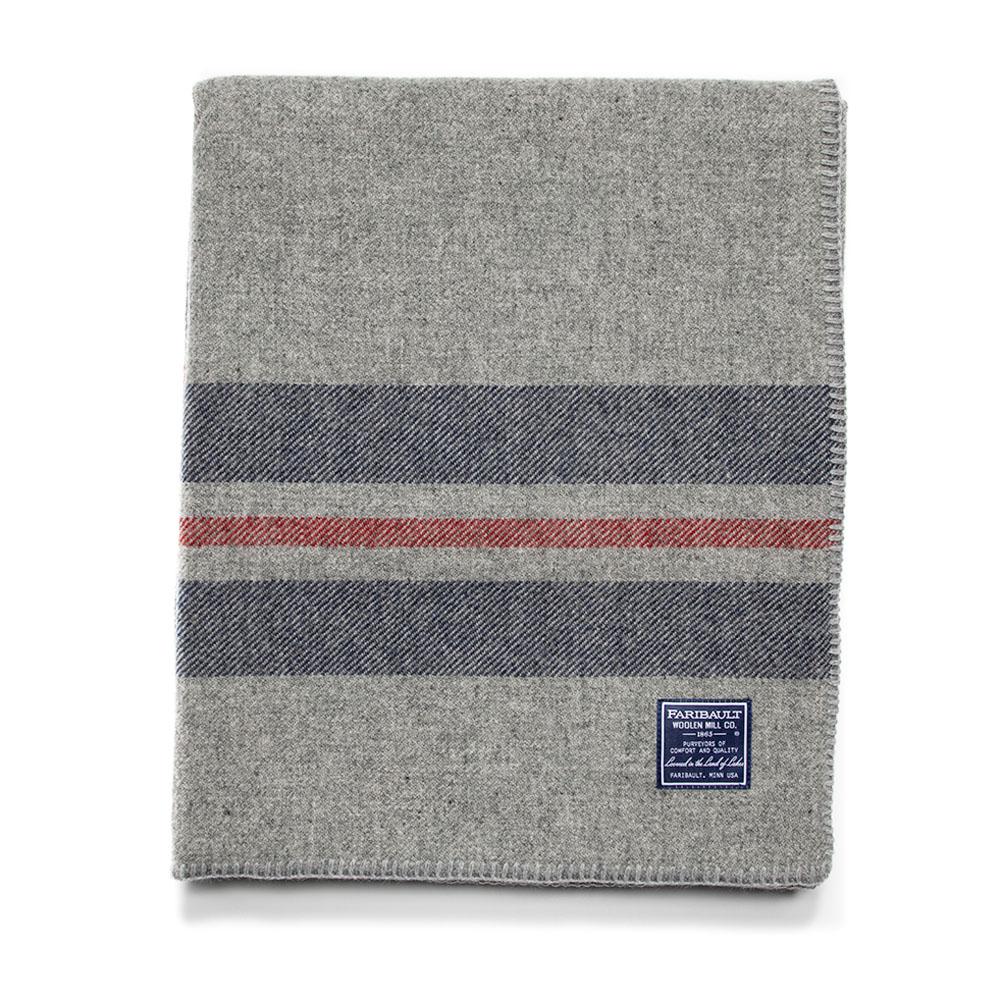 Faribault Mill - Cabin Wool Blanket - Heather/ Grey / Navy / Red