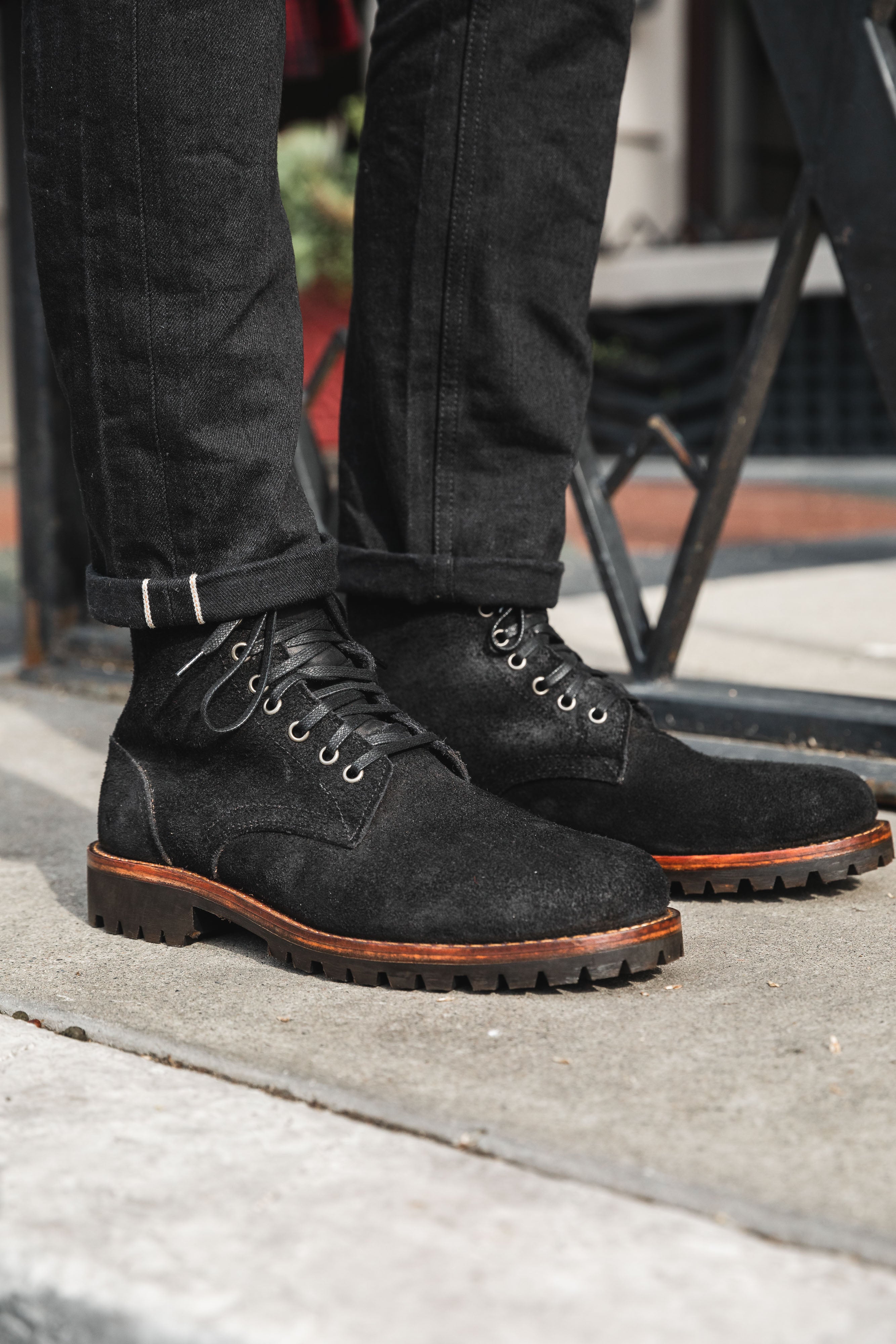 Oak Street Bootmakers x ButterScotch - Black Oil Tan Roughout Trench Boots